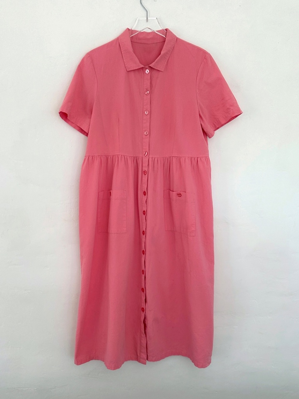 vintage pink indian boxy cotton shirt dress midi shirtdress gauze 90s S M L O/S
